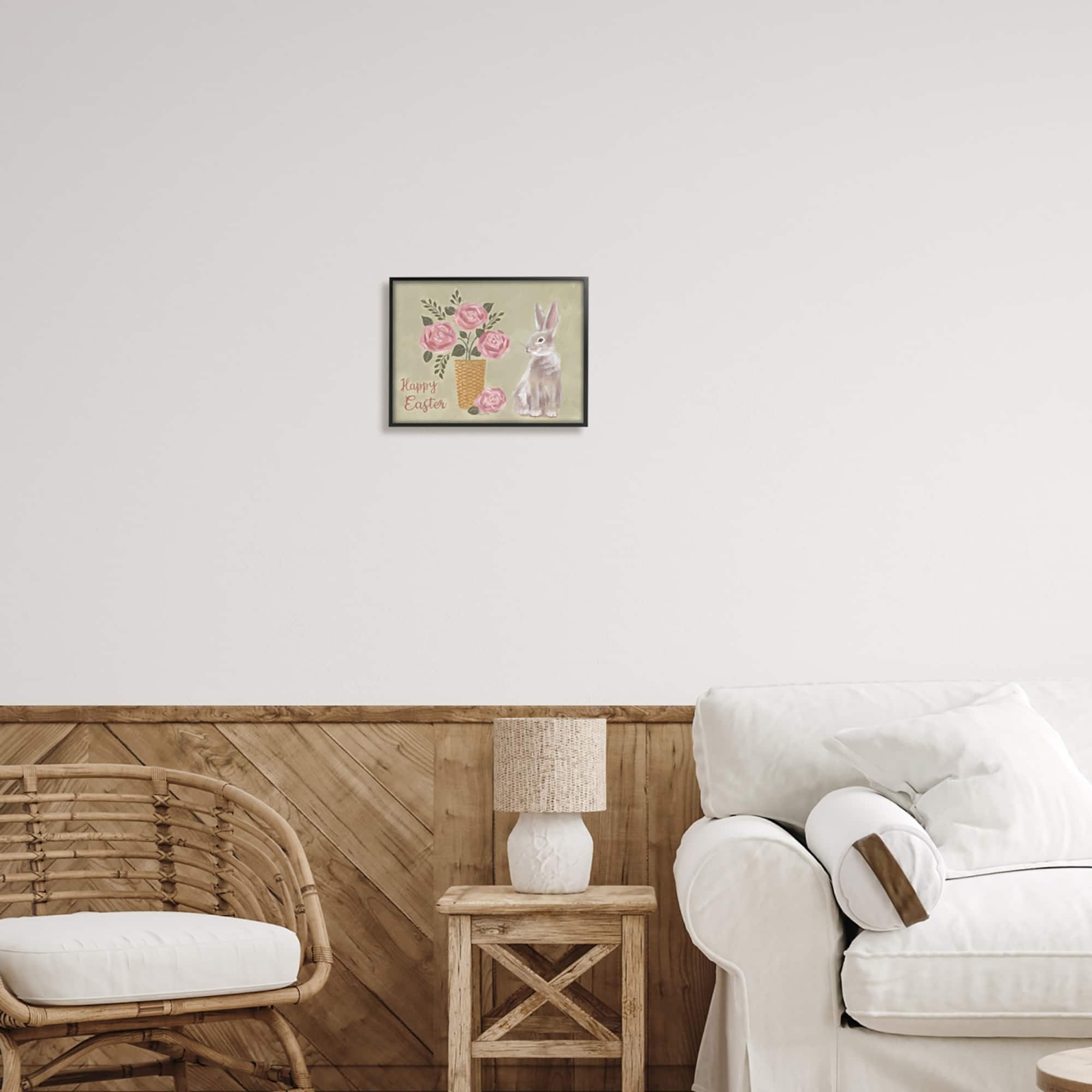 Stupell Industries Happy Easter Bunny Rose Bouquet Framed Giclee Art